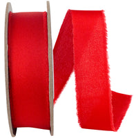 Red 1 Inch Frayed Edge Silk Touch Ribbon for Wreaths & Bows
