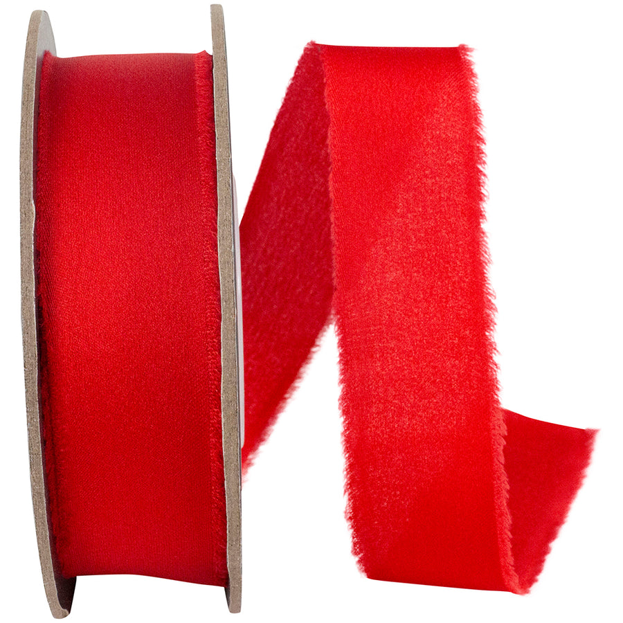 Red 1 Inch Frayed Edge Silk Touch Ribbon for Wreaths & Bows