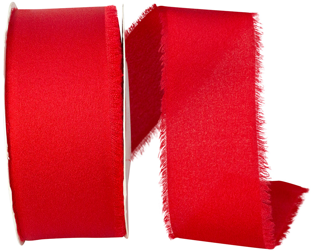 Red 1-1 2 Inch Frayed Edge Silk Touch Ribbon for Wreaths & Bows
