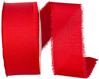 Red 1-1 2 Inch Frayed Edge Silk Touch Ribbon for Wreaths & Bows