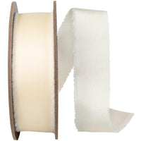 Ivory 1 Inch Frayed Edge Silk Touch Ribbon for Wreaths & Bows