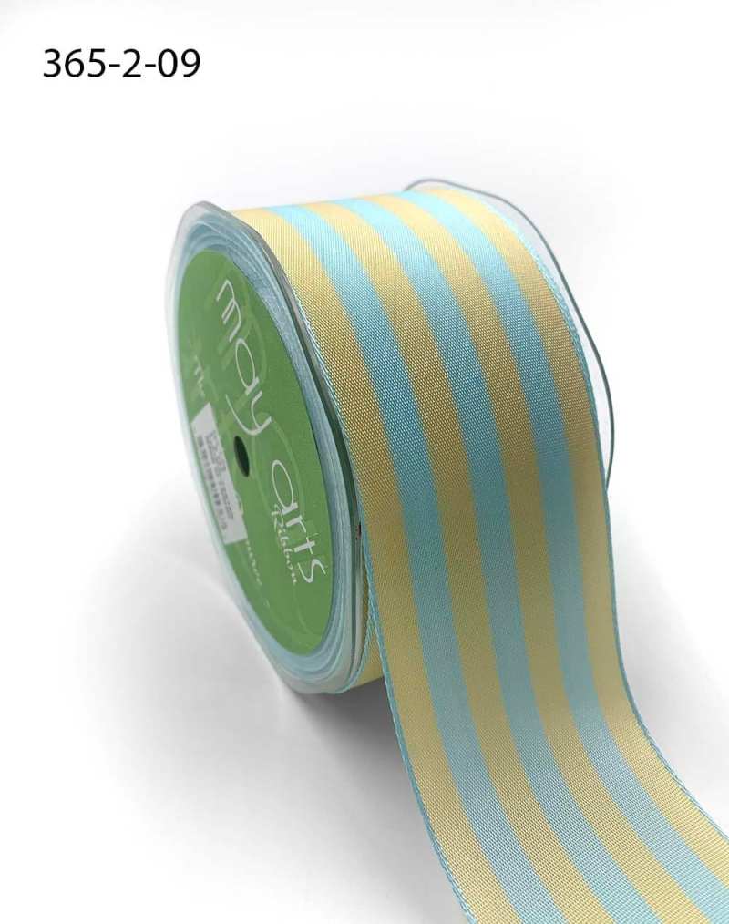 2 Inch Striped Ribbon with Woven Edge – 365-2-09 FRENCH BLUE/IVORY