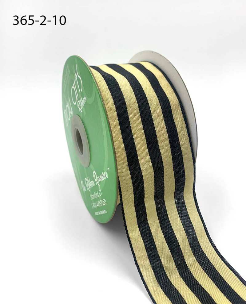 2 Inch Striped Ribbon with Woven Edge – 365-2-10 BLACK/IVORY
