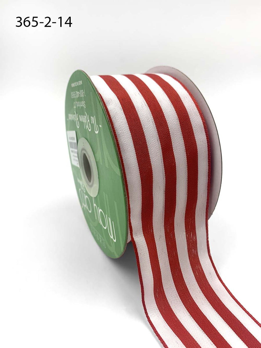 2 Inch Striped Ribbon with Woven Edge – 365-2-14 RED/WHITE