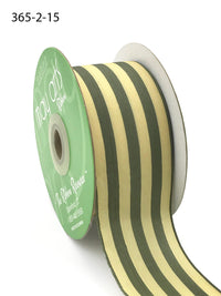 2 Inch Striped Ribbon with Woven Edge – 365-2-15 GREEN/IVORY