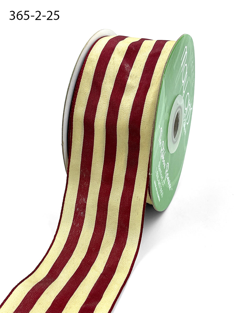 2 Inch Striped Ribbon with Woven Edge – 365-2-25 BURGUNDY/IVORY