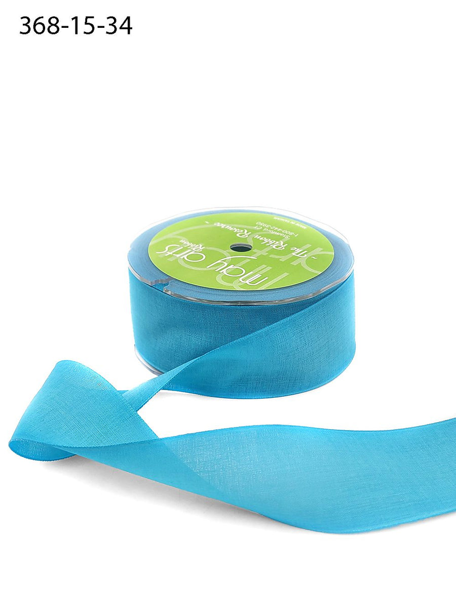 1.5 Inch Faux Linen Ribbon with Woven Edge – 368-15-34 TURQUOISE
