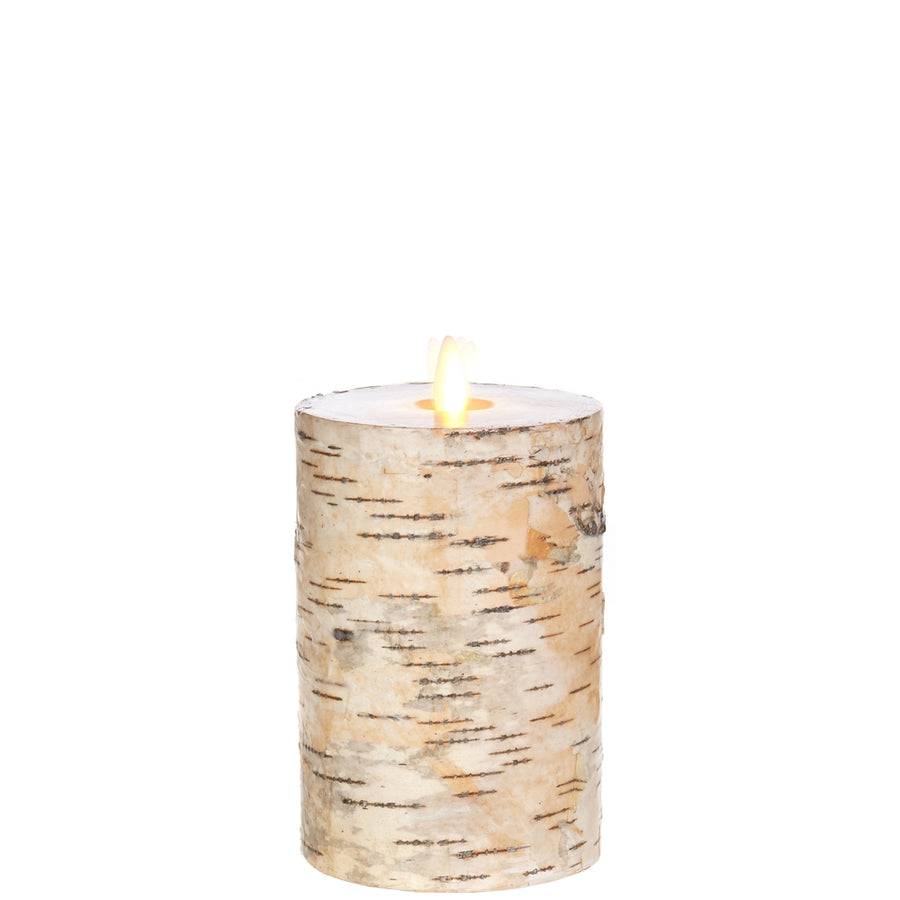 3.25" x 6" Moving Flame Birch Wrapped Pillar Candle