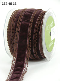 1.5 Inch Crochet with Velvet Center Ribbon – 372-15-33 BROWN/BROWN