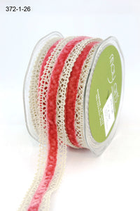 1.5 Inch Crochet with Velvet Center Ribbon – 372-15-26 IVORY/ROSE