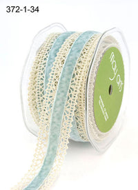 1.5 Inch Crochet with Velvet Center Ribbon – 372-15-34 IVORY/LIGHT BLUE