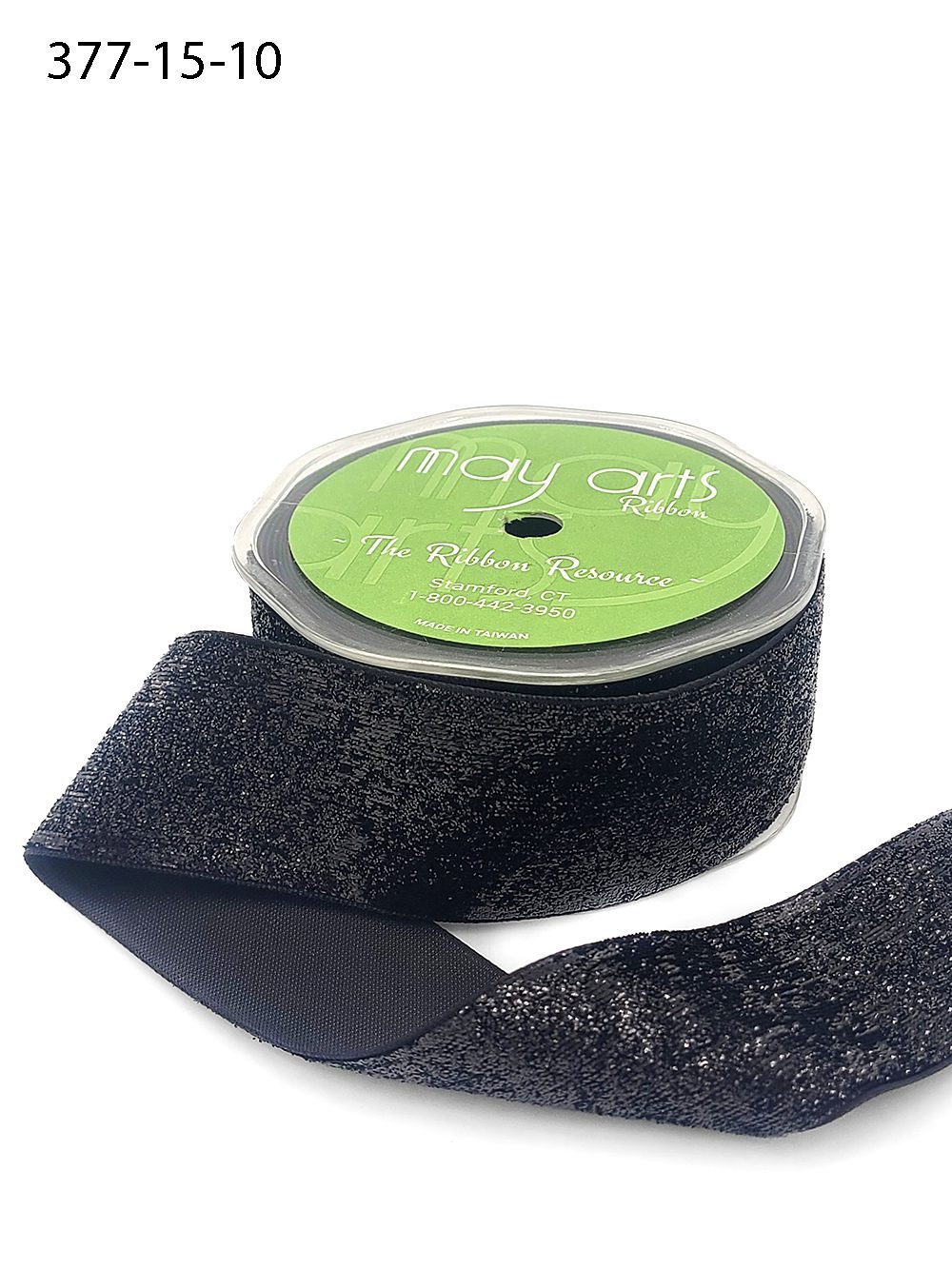 1.5 Inch Woven Metallic Velvet Ribbon with Woven Edge – 377-15-10 Black
