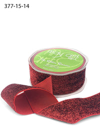 1.5 Inch Woven Metallic Velvet Ribbon with Woven Edge – 377-15-14 Red