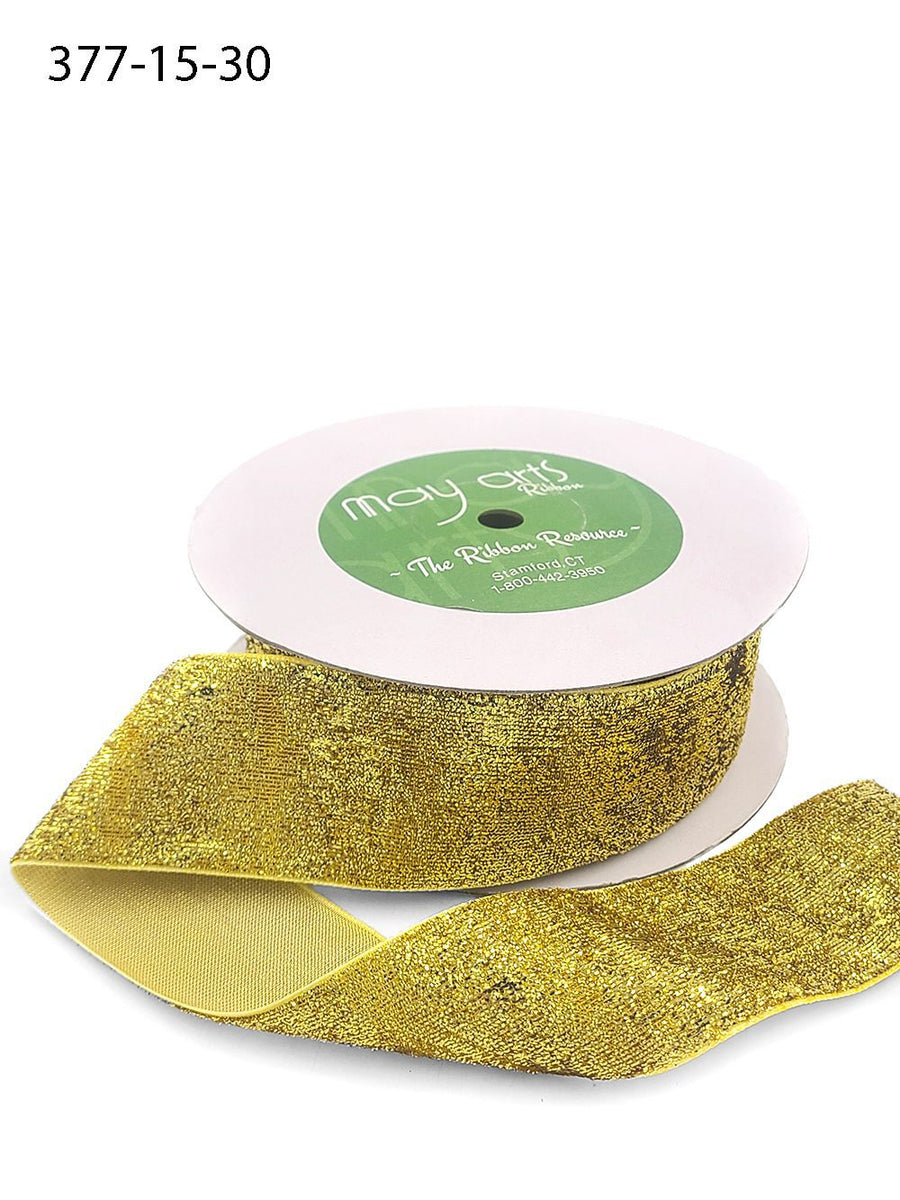 1.5 Inch Woven Metallic Velvet Ribbon with Woven Edge – 377-15-30 Gold