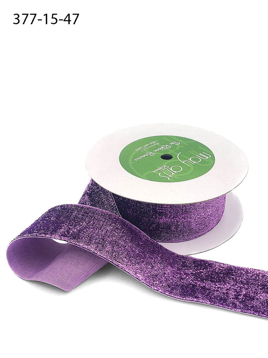 1.5 Inch Woven Metallic Velvet Ribbon with Woven Edge – 377-15-47 Purple