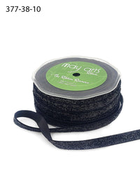 3/8 Inch Woven Metallic Velvet Ribbon with Woven Edge – 377-38-10 BLACK