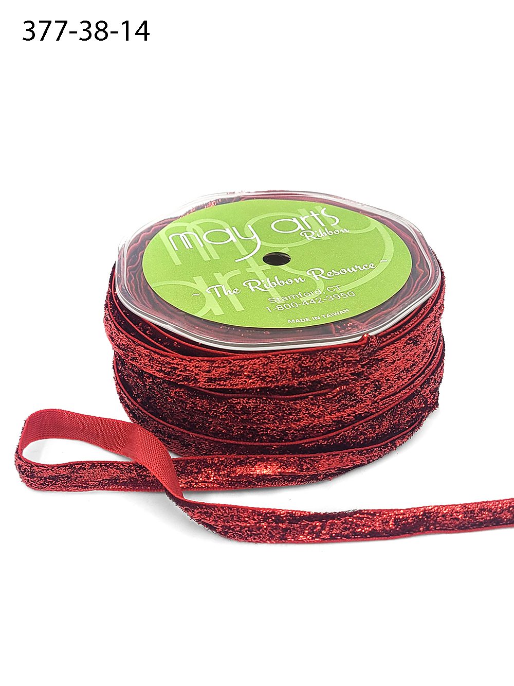 3/8 Inch Woven Metallic Velvet Ribbon with Woven Edge – 377-38-14 RED