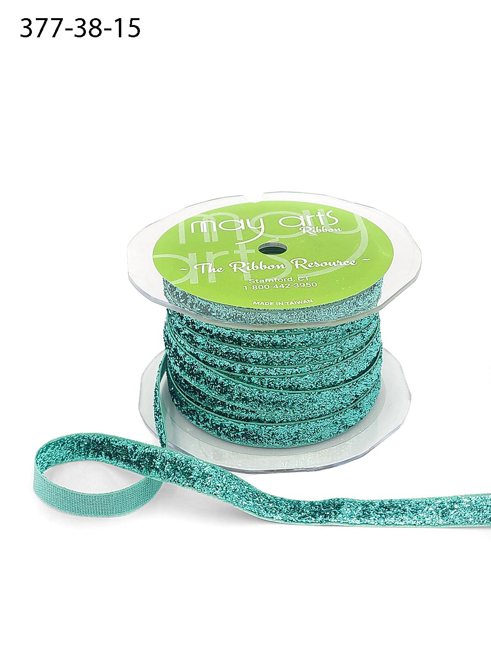 3/8 Inch Woven Metallic Velvet Ribbon with Woven Edge – 377-38-15 TEAL