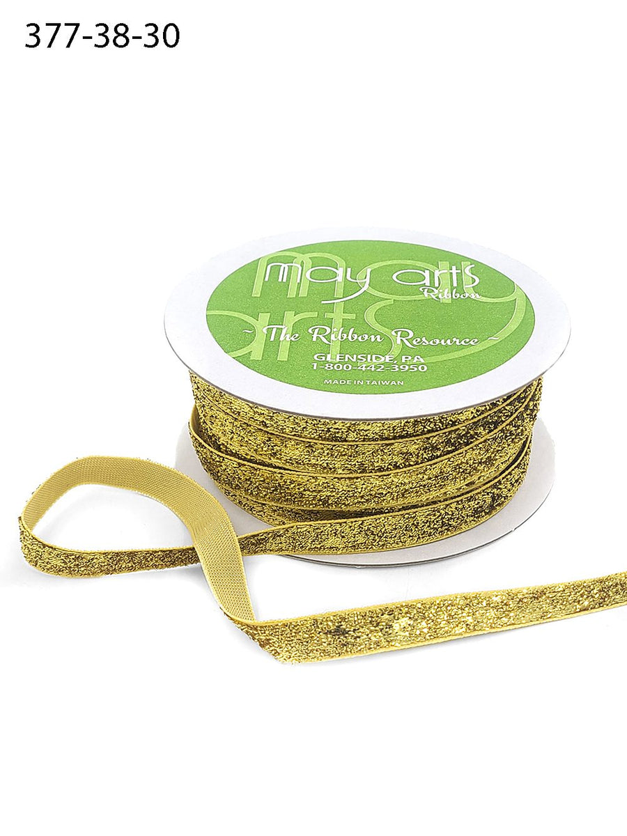 3/8 Inch Woven Metallic Velvet Ribbon with Woven Edge – 377-38-30 GOLD