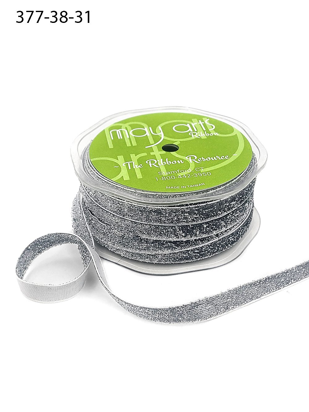 3/8 Inch Woven Metallic Velvet Ribbon with Woven Edge – 377-38-31 SILVER