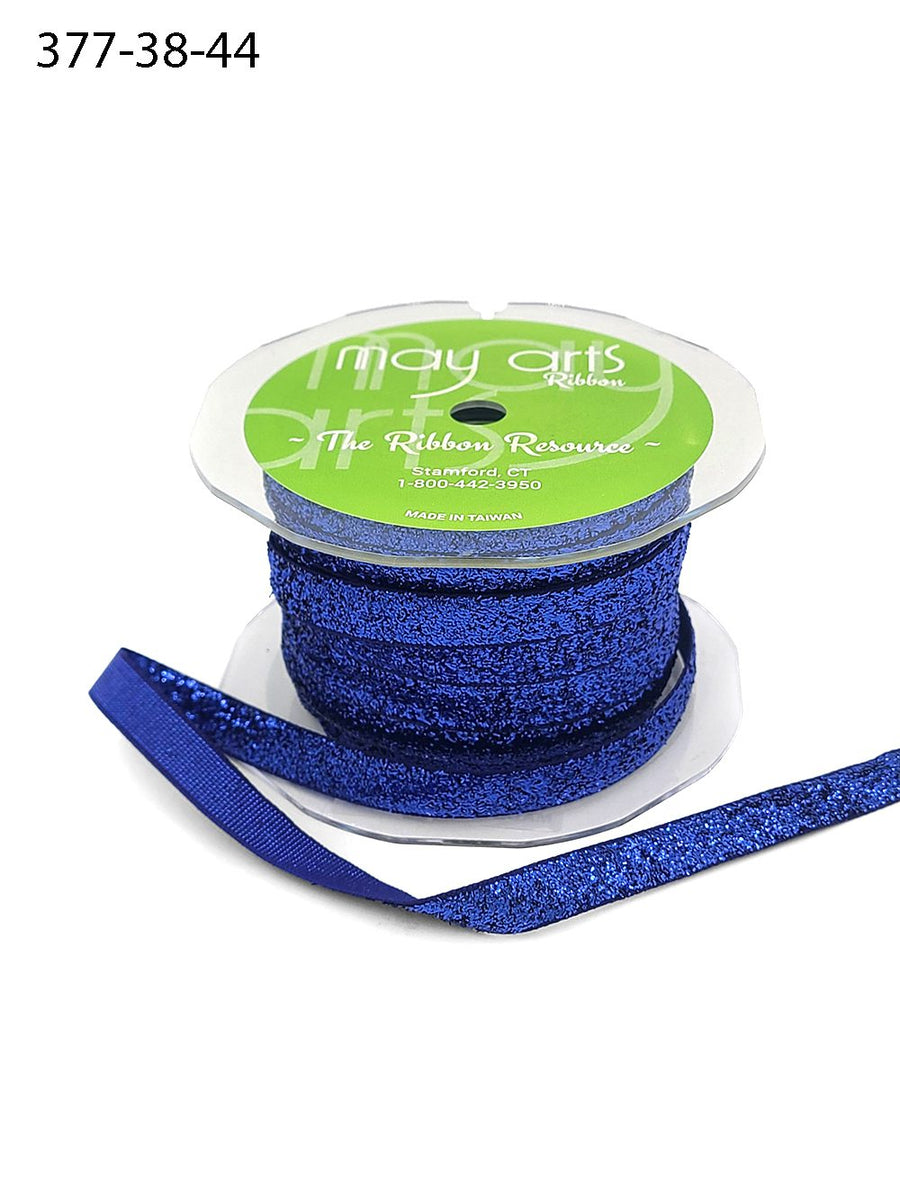 3/8 Inch Woven Metallic Velvet Ribbon with Woven Edge – 377-38-44 ROYAL BLUE