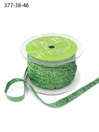 3/8 Inch Woven Metallic Velvet Ribbon with Woven Edge – 377-38-46 PARROT GREEN