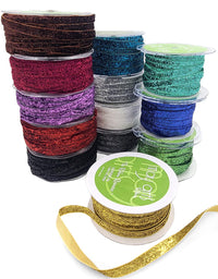 3/8 Inch Woven Metallic Velvet Ribbon with Woven Edge