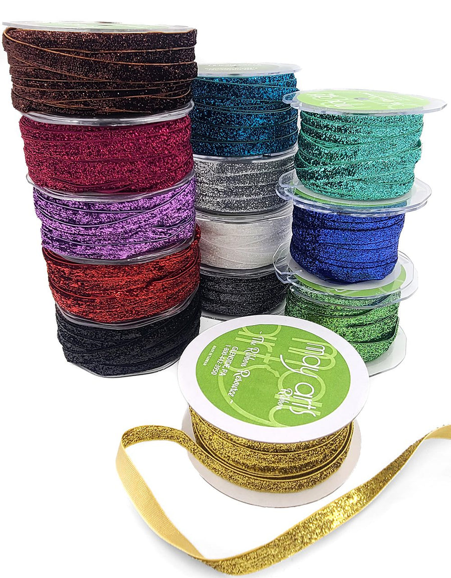 3/8 Inch Woven Metallic Velvet Ribbon with Woven Edge
