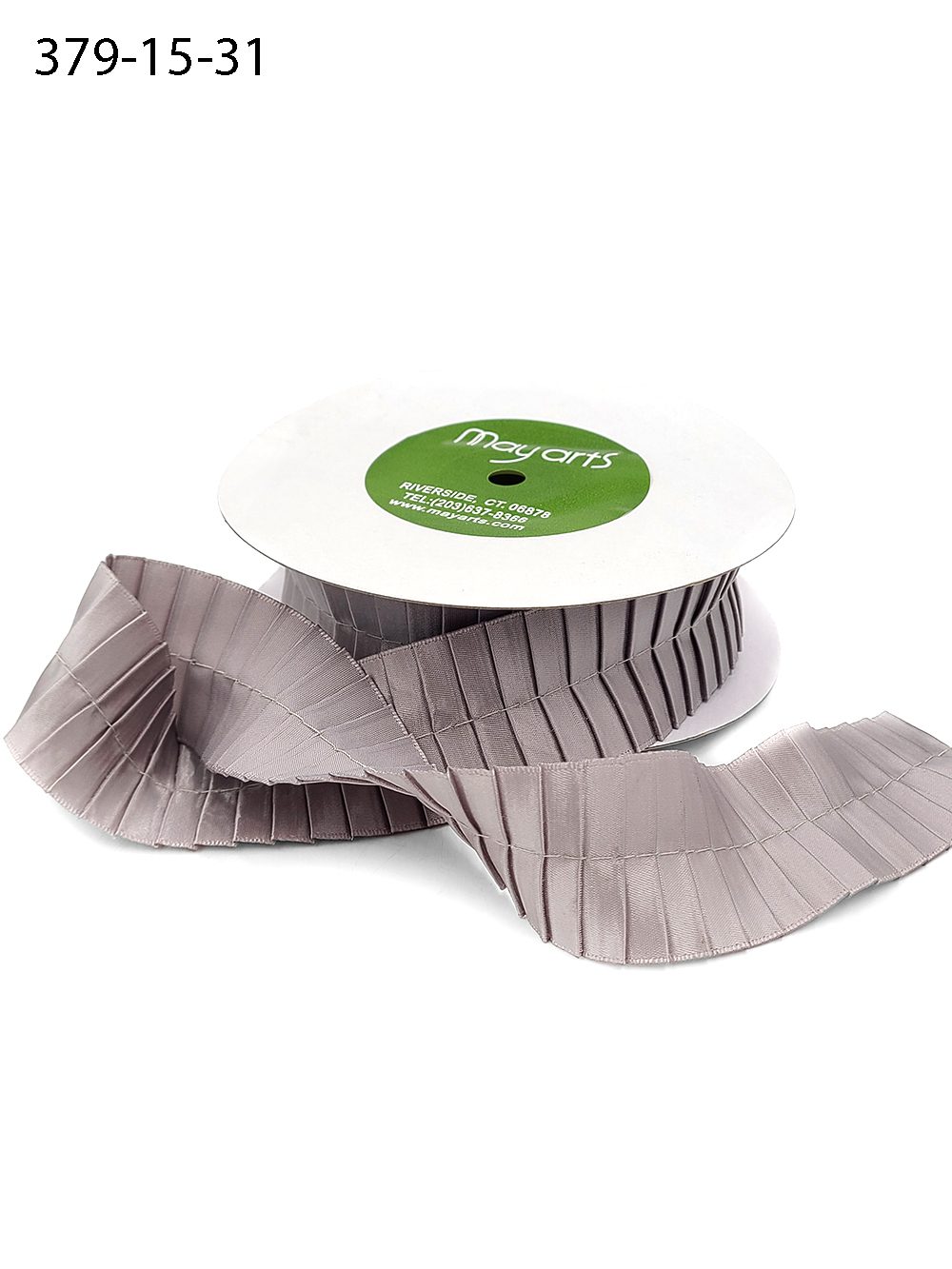 1.5 Inch Satin Pleats Ribbon with Woven Edge – 379-15-31 SILVER