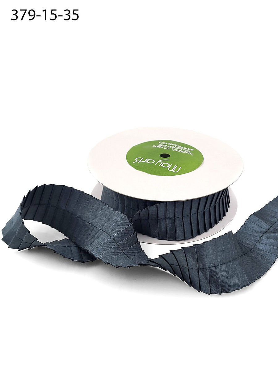 1.5 Inch Satin Pleats Ribbon with Woven Edge – 379-15-35 DARK SILVER
