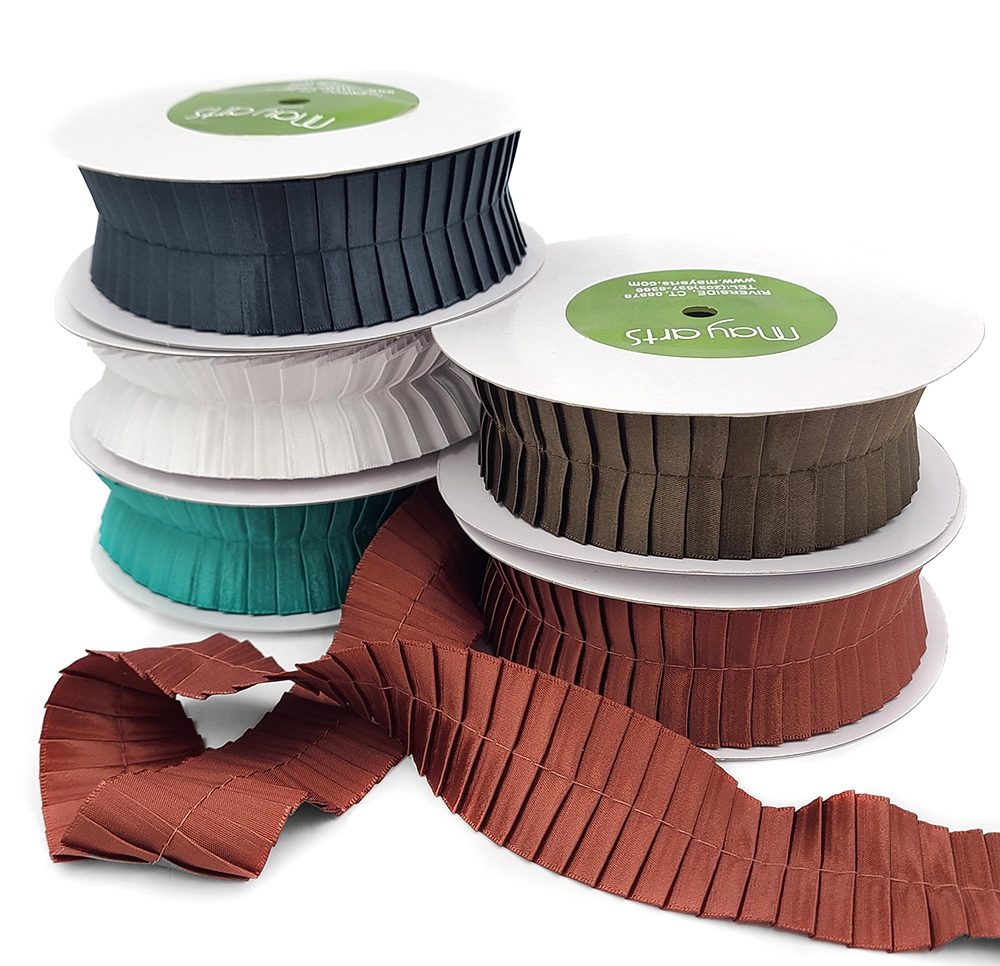 1.5 Inch Satin Pleats Ribbon with Woven Edge – 379-15-01 WHITE