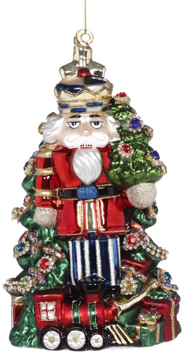 Jeweled  Nutcracker Ornament, Red and Blue - 8 Inches