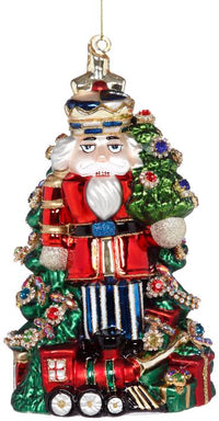 Jeweled  Nutcracker Ornament, Red and Blue - 8 Inches