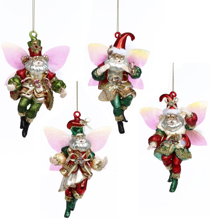 Fairy Santa Ornaments, Assortment of 4 - 7-8 Inches