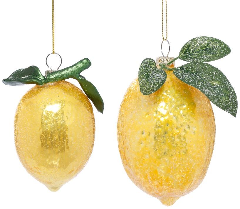 Sparkled Lemon Ornament, Assortment of 2 - 3.5 Inches