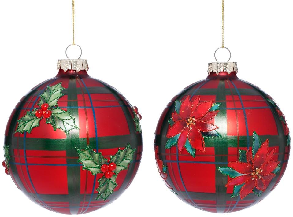 Plaid Poinsettia Ornament, Box of 6 - 4 Inches