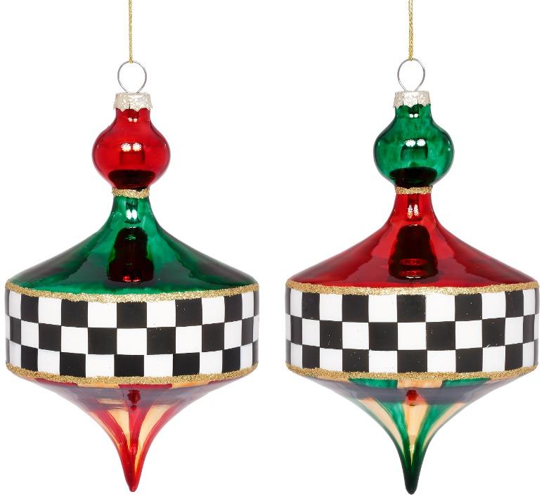 Diamond Check Finial Ornament, Assortment of 2 - 6 Inches