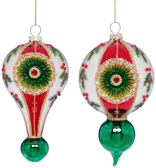 Holly Reflector Drop Ornament, Box of 6 - 7 Inches