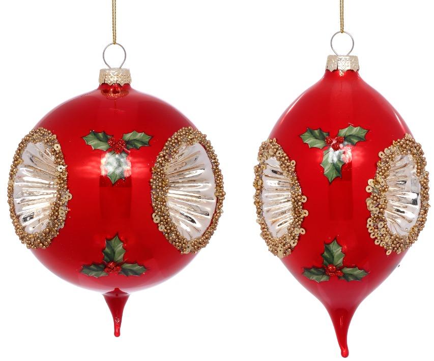 Holly Gold Sparkle Ornament, Box of 6 - 6 to 7 Inches