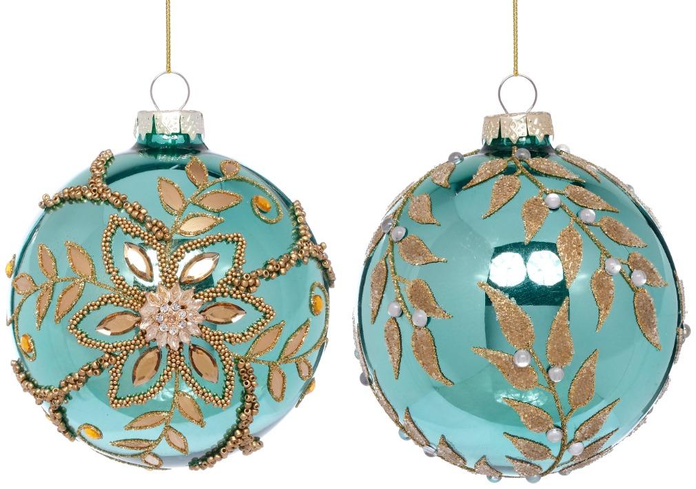 Gold Leaf Trim Balloon Ornament, Box of 6 - 4 Inches