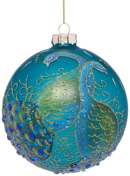 Peacock Ball Ornament, Box of 3  - 5 Inches