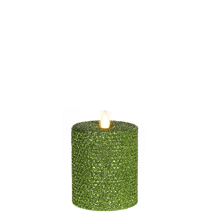 3.25"x4" Moving Flame Green Glittered Honeycomb Pillar Candle
