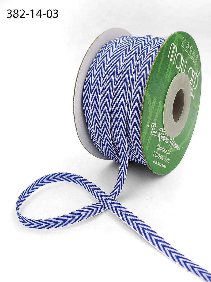 1/4 Inch Twill Chevron Stripe Ribbon with Woven Edge – 382-14-03 Navy
