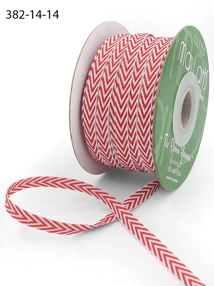 1/4 Inch Twill Chevron Stripe Ribbon with Woven Edge – 382-14-14 Red