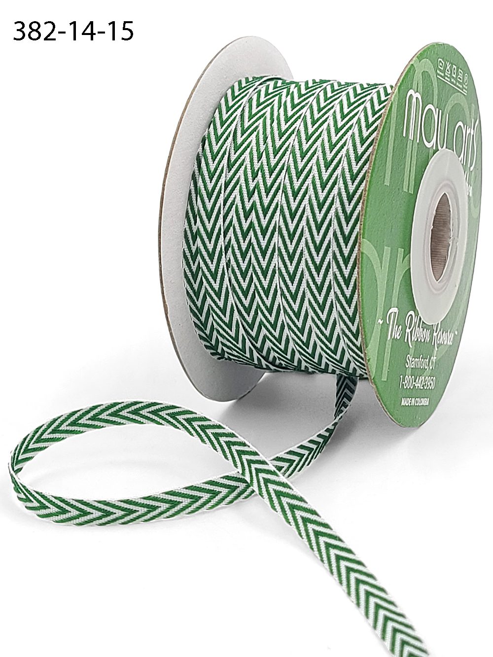 1/4 Inch Twill Chevron Stripe Ribbon with Woven Edge – 382-14-15 Green