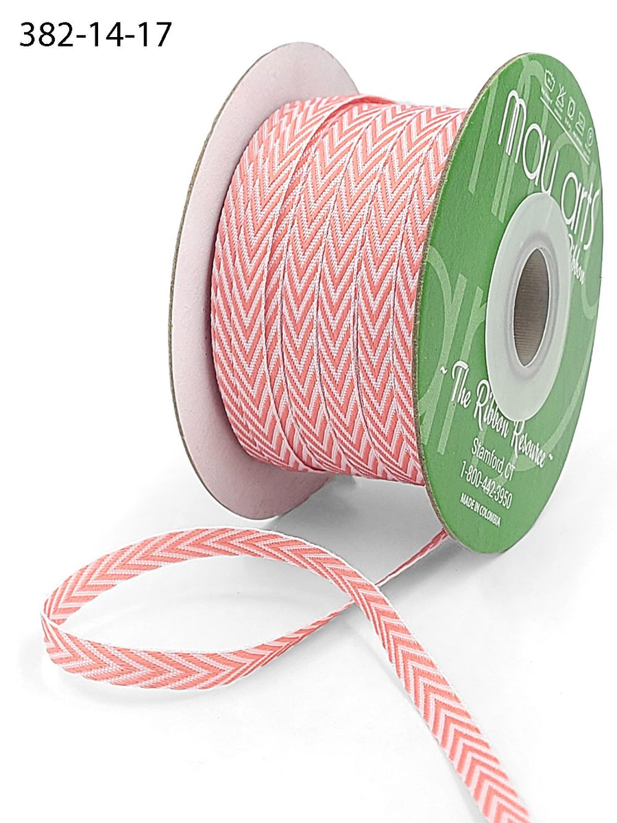 1/4 Inch Twill Chevron Stripe Ribbon with Woven Edge – 382-14-17 Pink