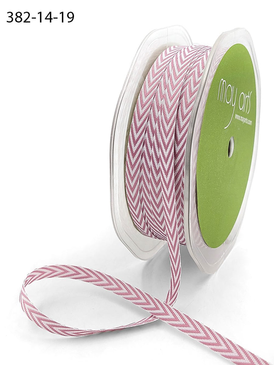 1/4 Inch Twill Chevron Stripe Ribbon with Woven Edge – 382-14-19 Mauve