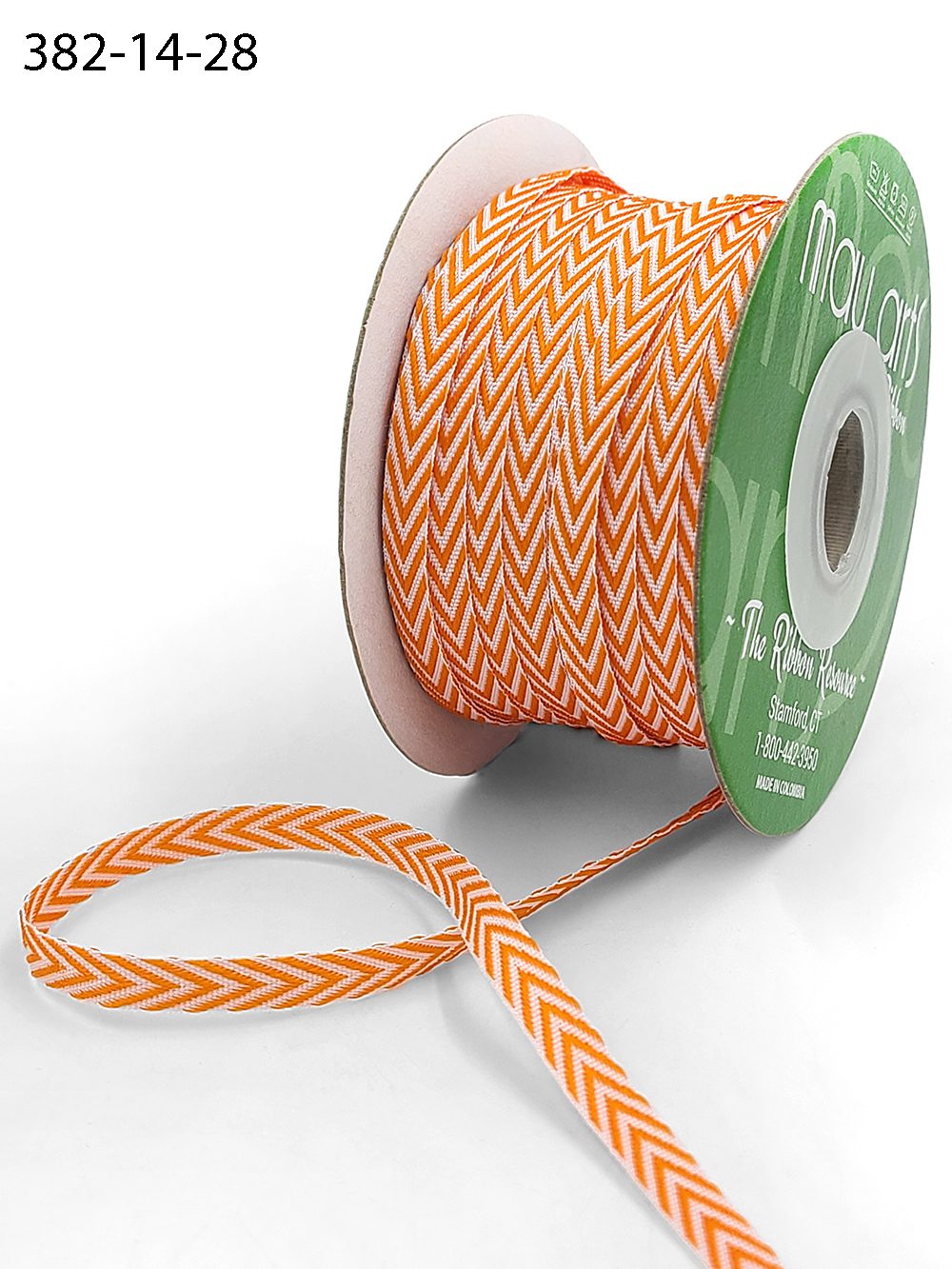 1/4 Inch Twill Chevron Stripe Ribbon with Woven Edge – 382-14-28 Orange
