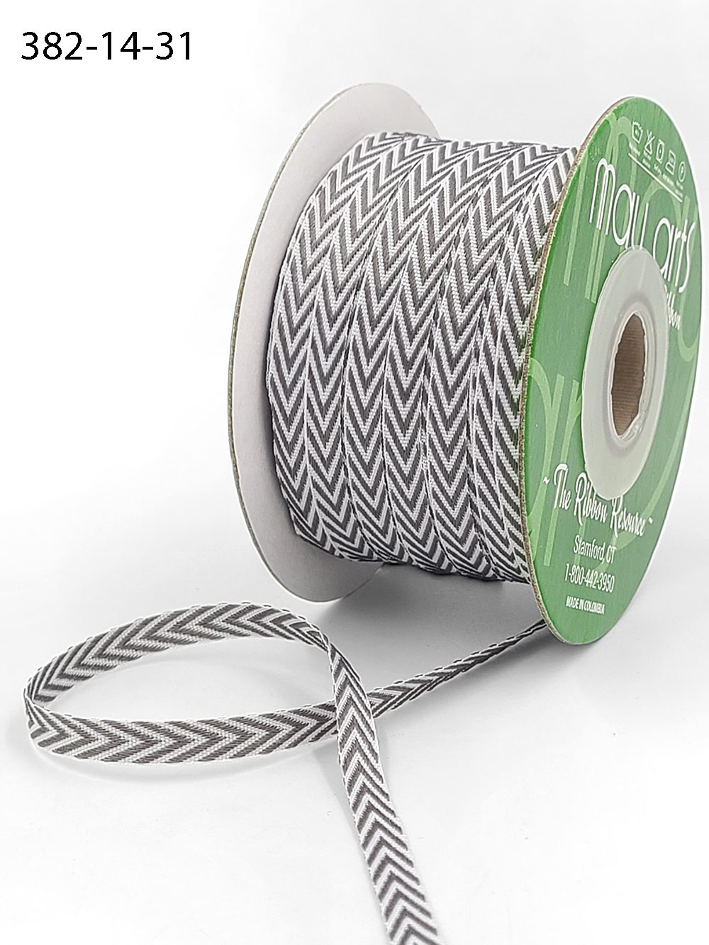 1/4 Inch Twill Chevron Stripe Ribbon with Woven Edge – 382-14-31 Gray