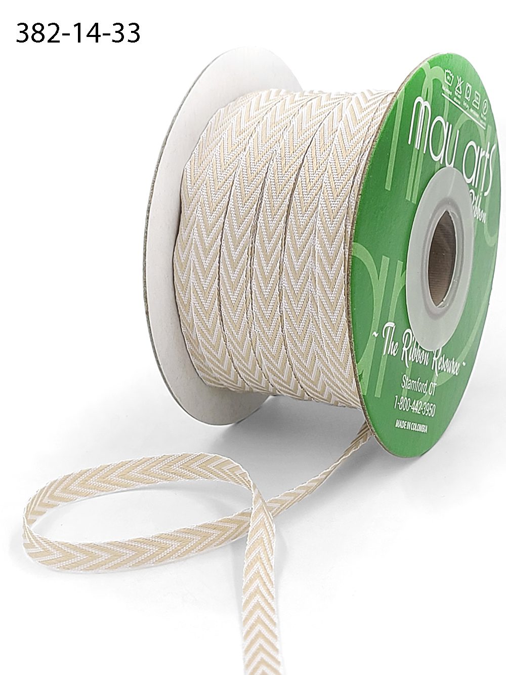 1/4 Inch Twill Chevron Stripe Ribbon with Woven Edge – 382-14-33 Light Brown